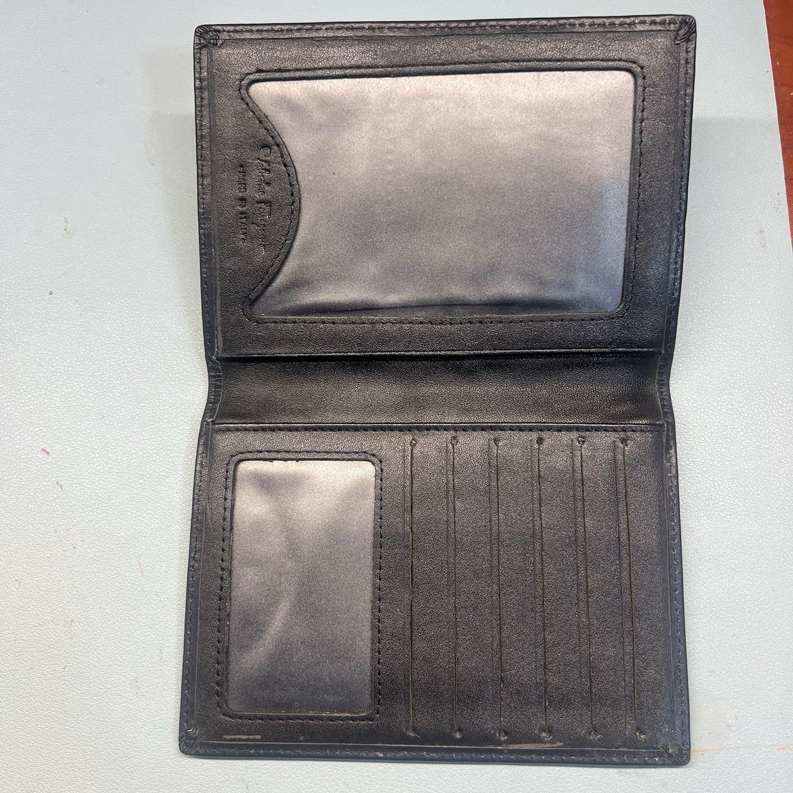 Salvatore Ferragamo Leather Passport Credit Cards Holder Wallet Black Made Italy
