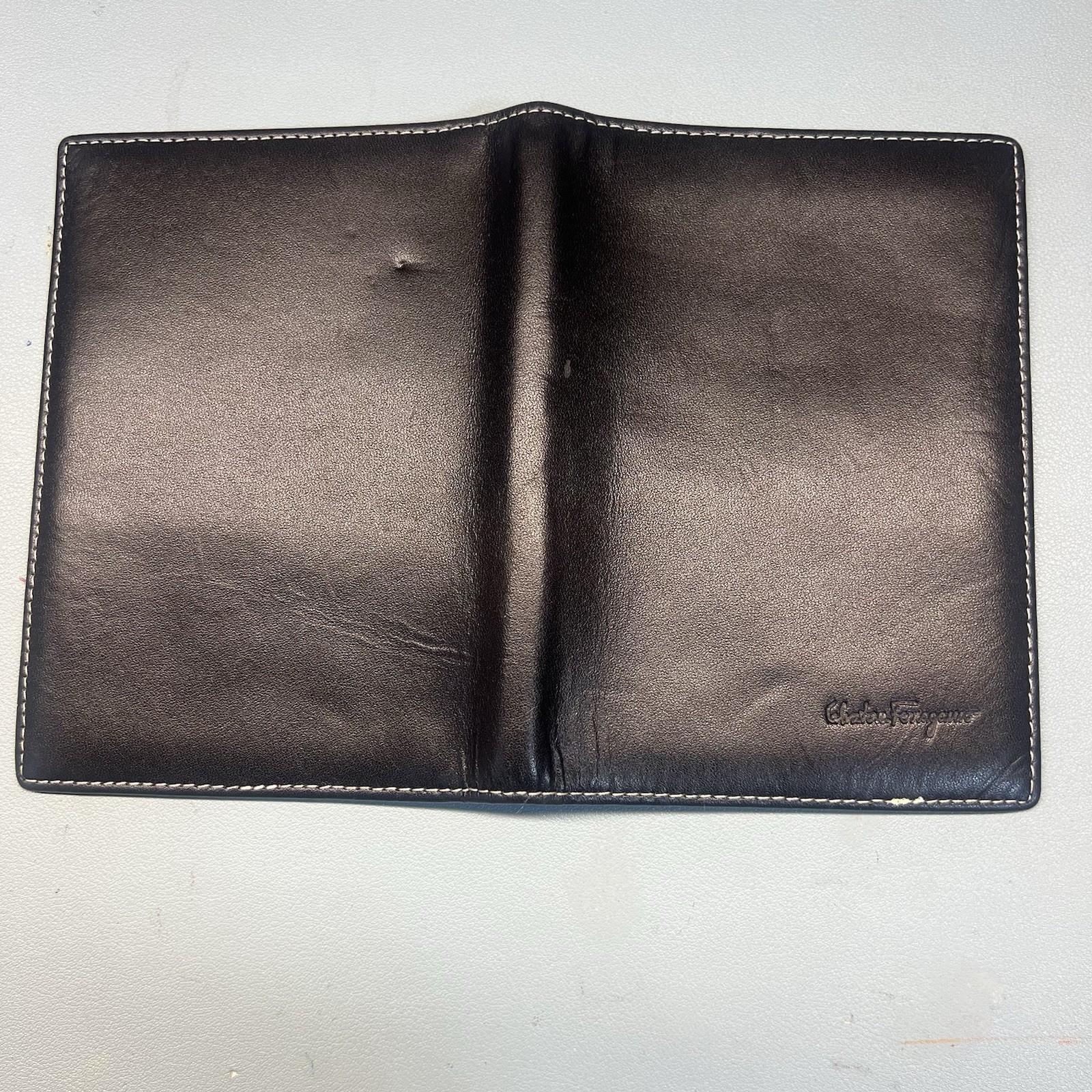 Salvatore Ferragamo Leather Passport Credit Cards Holder Wallet Black Made Italy