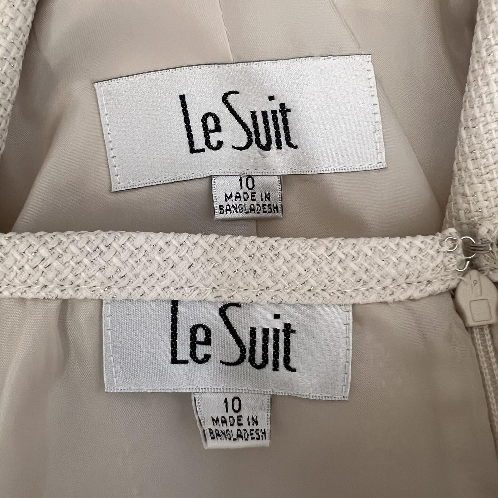 New LE SUIT Women 2PC Champagne Polyester Metallic Cocktail Skirt Suit Size 10
