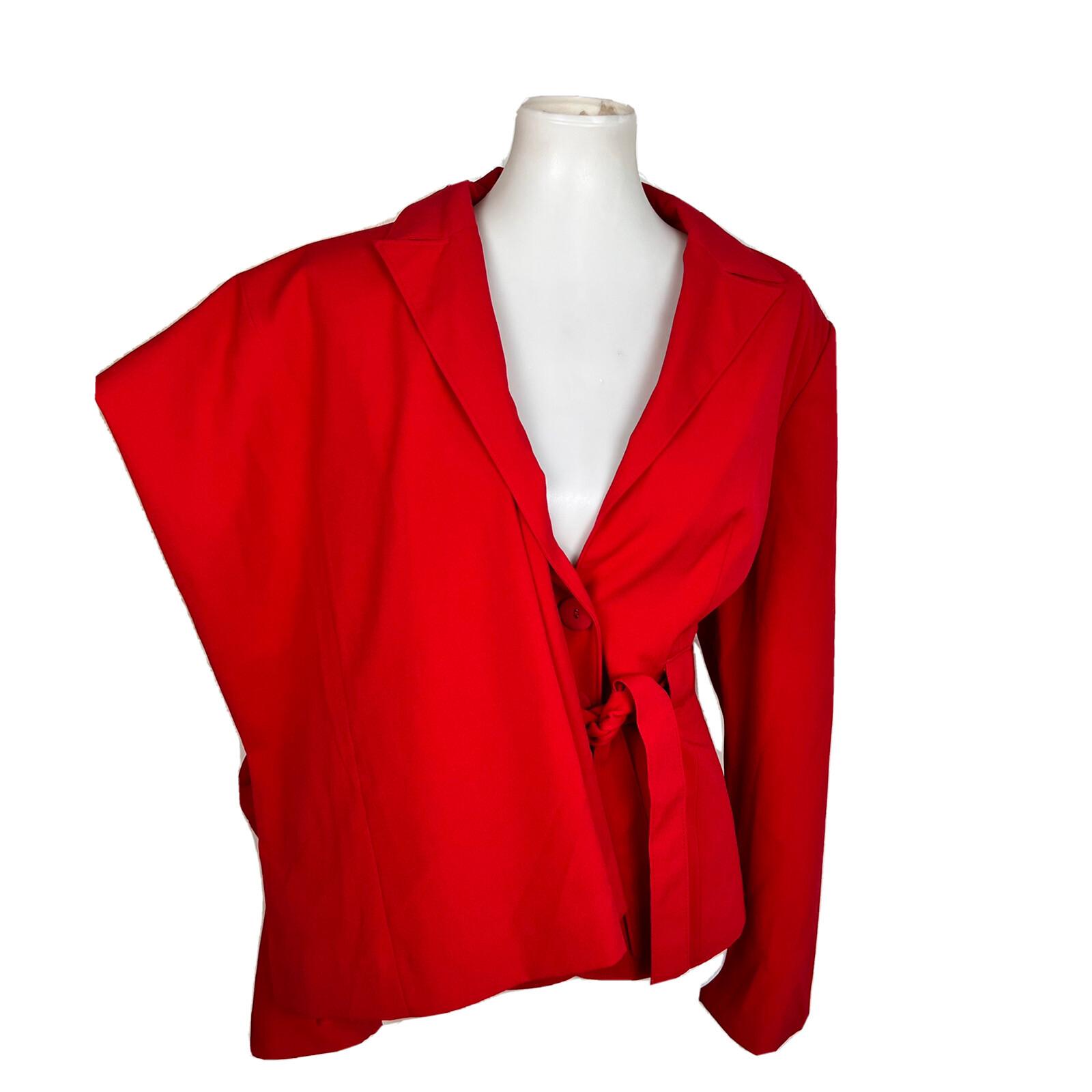 Larry Levine Polyester Rayon Spandex Pant Suit 14 Red Belted Wide Leg 2PC New
