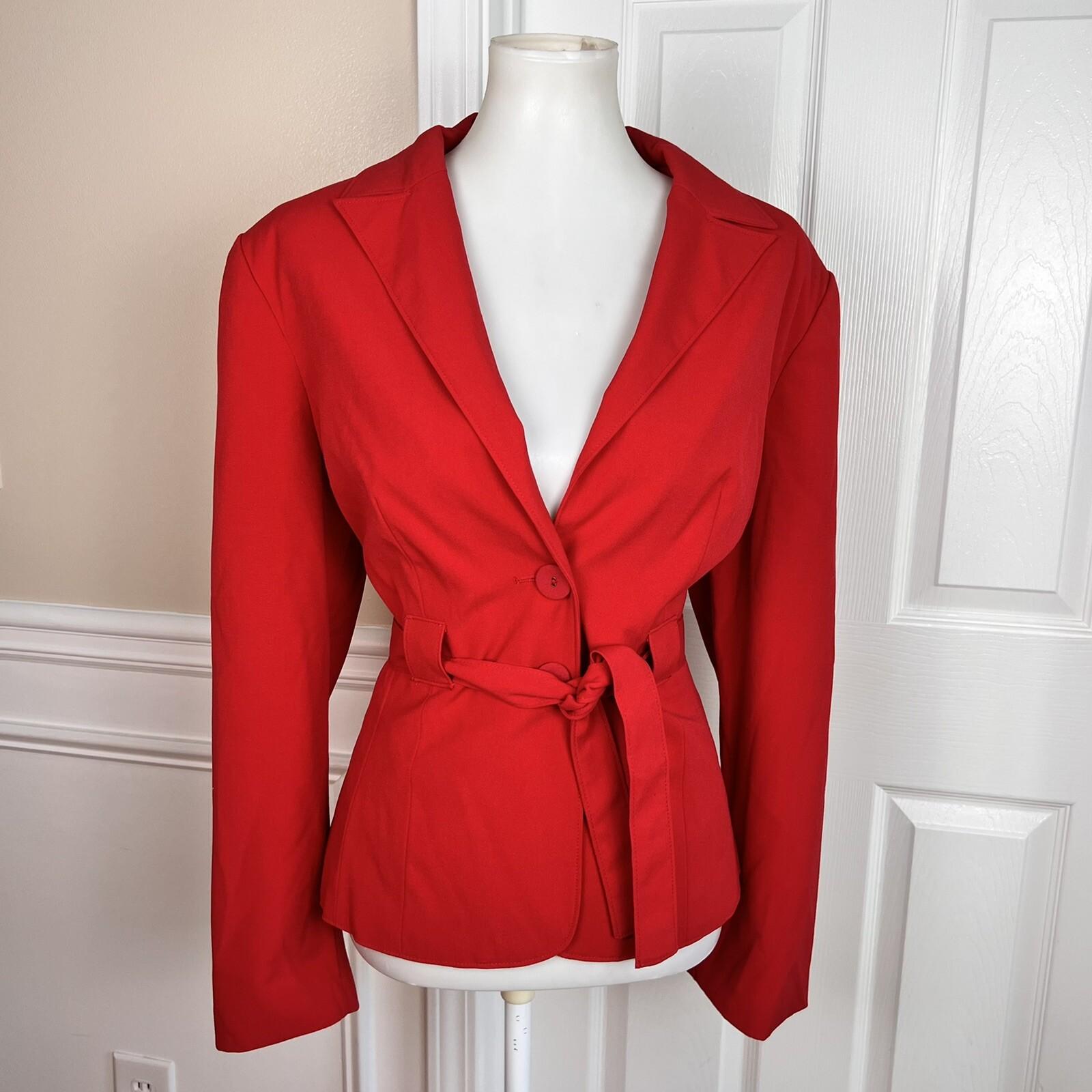 Larry Levine Polyester Rayon Spandex Pant Suit 14 Red Belted Wide Leg 2PC New
