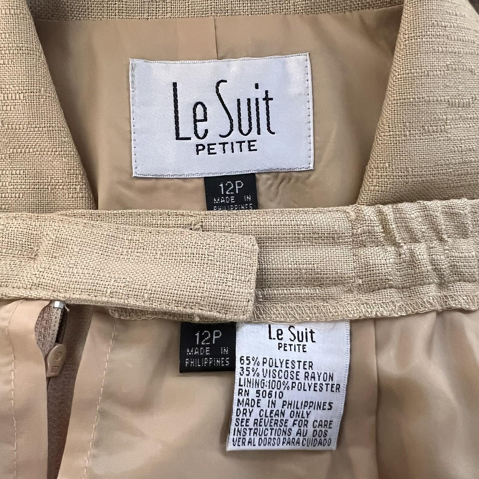 Le Suit Women Polyester Skirt Suit Size 12P Sandcastle Lined Short Sleeves 2PC