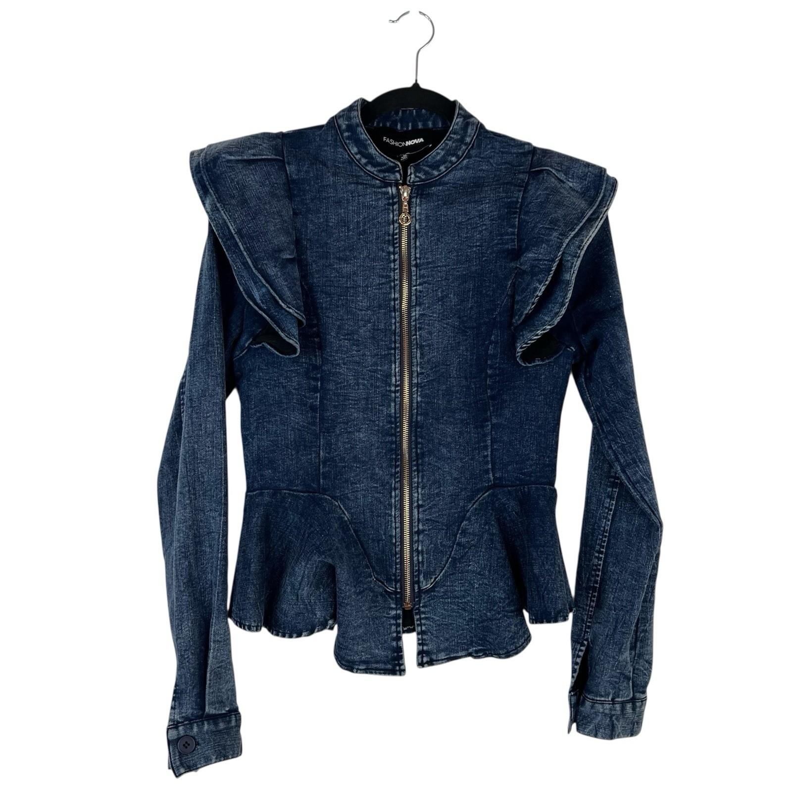 Fashion Nova Acidwash Denim Peplum Zip Up Peplum  Stretch Jacket Size M