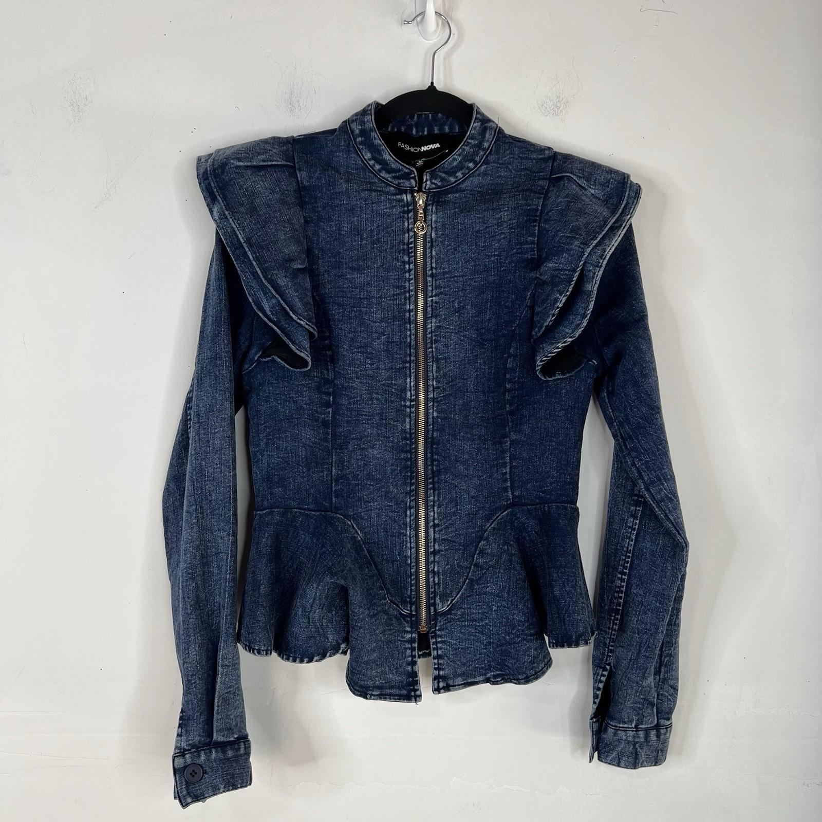 Fashion Nova Acidwash Denim Peplum Zip Up Peplum  Stretch Jacket Size M