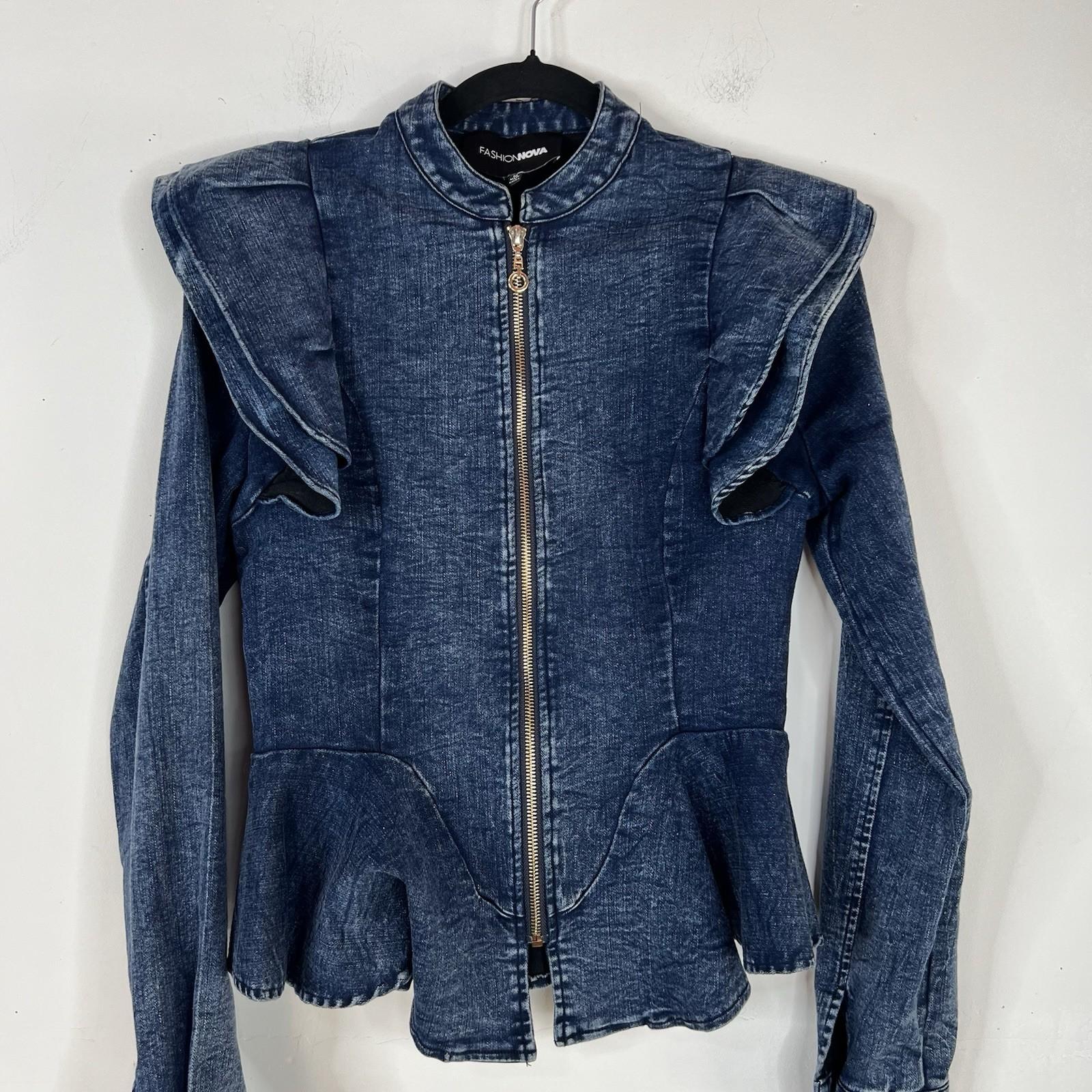 Fashion Nova Acidwash Denim Peplum Zip Up Peplum  Stretch Jacket Size M
