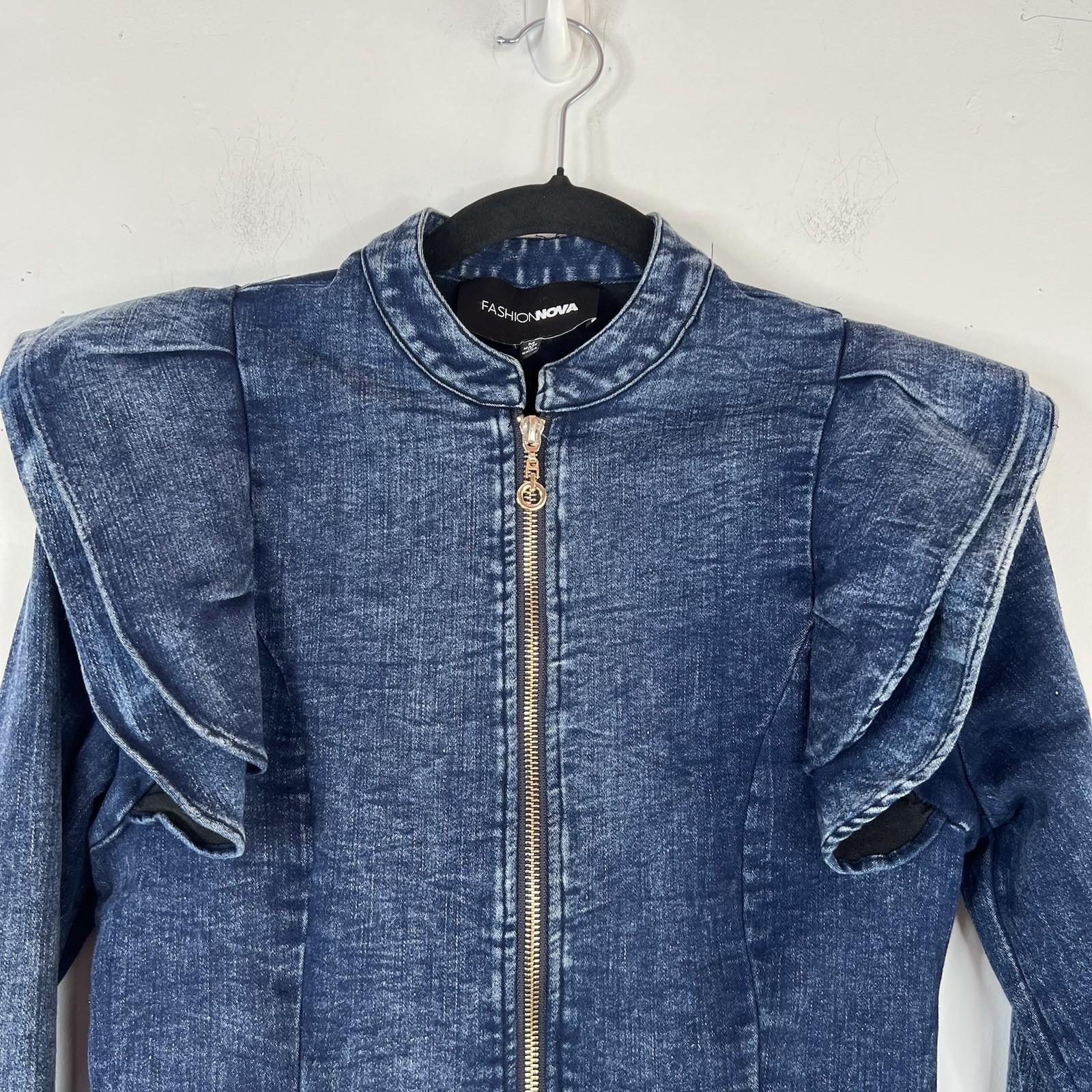 Fashion Nova Acidwash Denim Peplum Zip Up Peplum  Stretch Jacket Size M