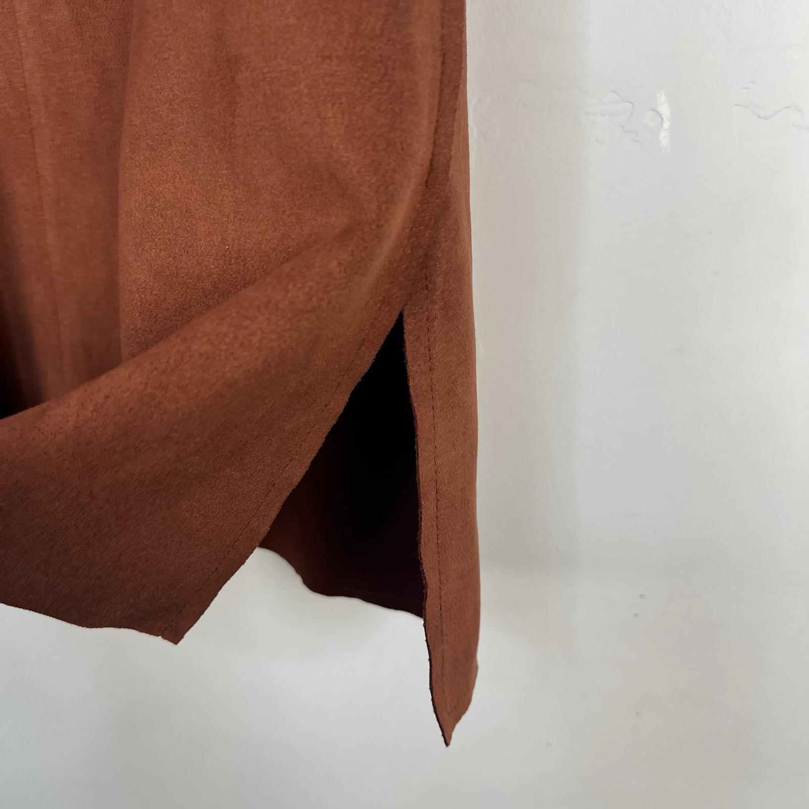 Anthropologie Solitaire Women Vest S Brown Faux Leather Duster Cognac Pockets