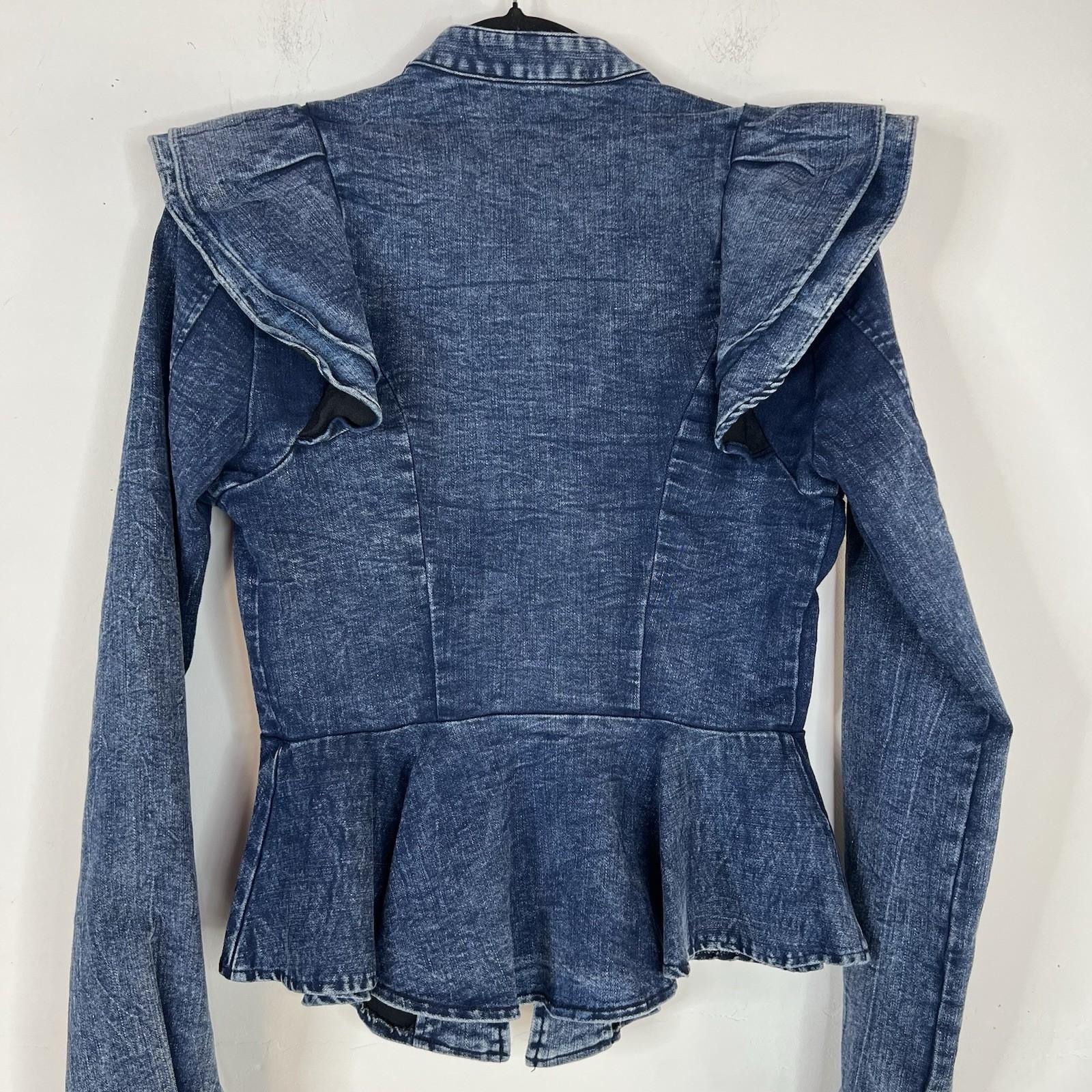 Fashion Nova Acidwash Denim Peplum Zip Up Peplum  Stretch Jacket Size M