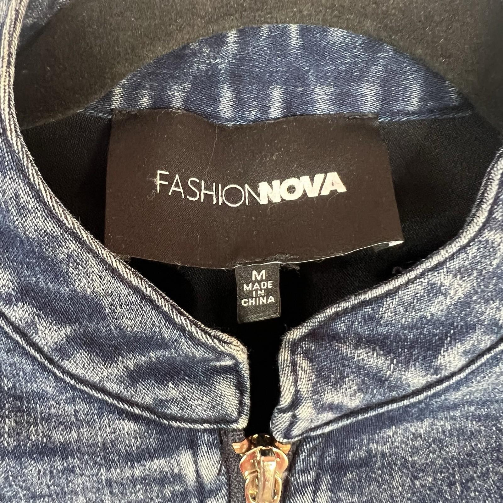 Fashion Nova Acidwash Denim Peplum Zip Up Peplum  Stretch Jacket Size M