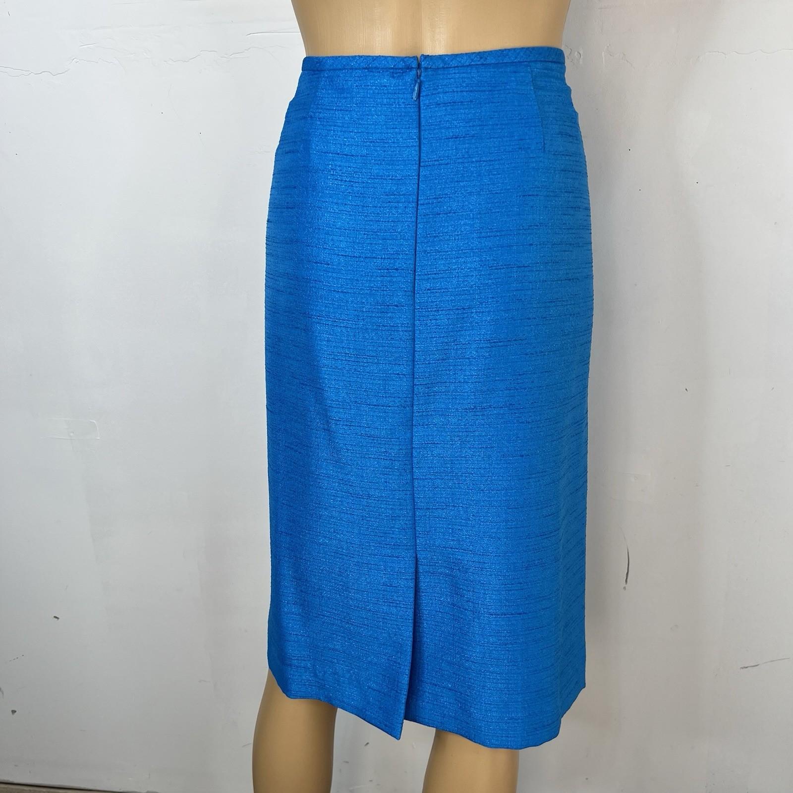 10-798.jpg Le Suit Polyester Skirt Suit 12 Blue Metallic Shawl Collar Classic 2PC Timeless