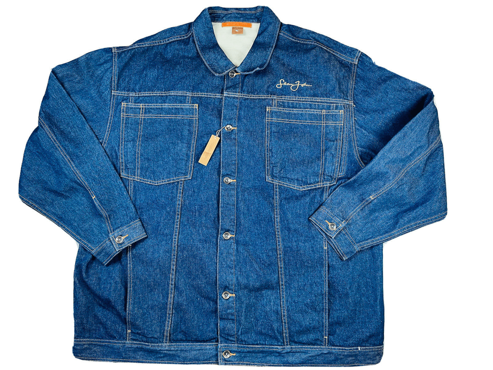 Sean John Men Cotton Denim Jeans Jacket Size 6XB Blue Button Up Collared Hip Hop