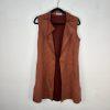 Anthropologie Solitaire Women Vest S Brown Faux Leather Duster Cognac Pockets