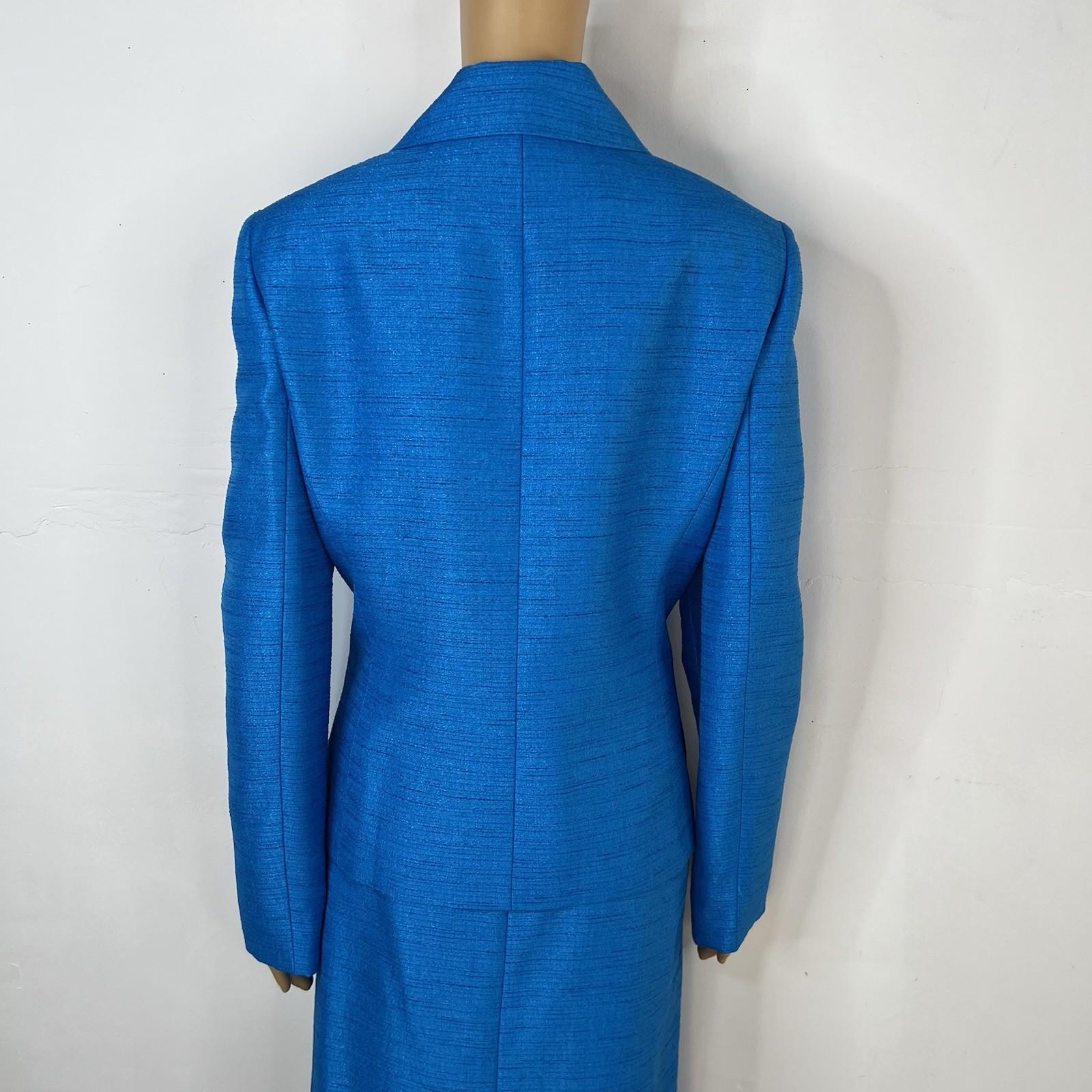 10-800.jpg Le Suit Polyester Skirt Suit 12 Blue Metallic Shawl Collar Classic 2PC Timeless