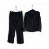 Evan Picone Polyester Pant Suit Size 10 Black Striped 2PC Belted Notch Collar