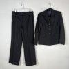 Evan Picone Polyester Pant Suit Size 10 Black Striped 2PC Belted Notch Collar