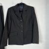 Evan Picone Polyester Pant Suit Size 10 Black Striped 2PC Belted Notch Collar