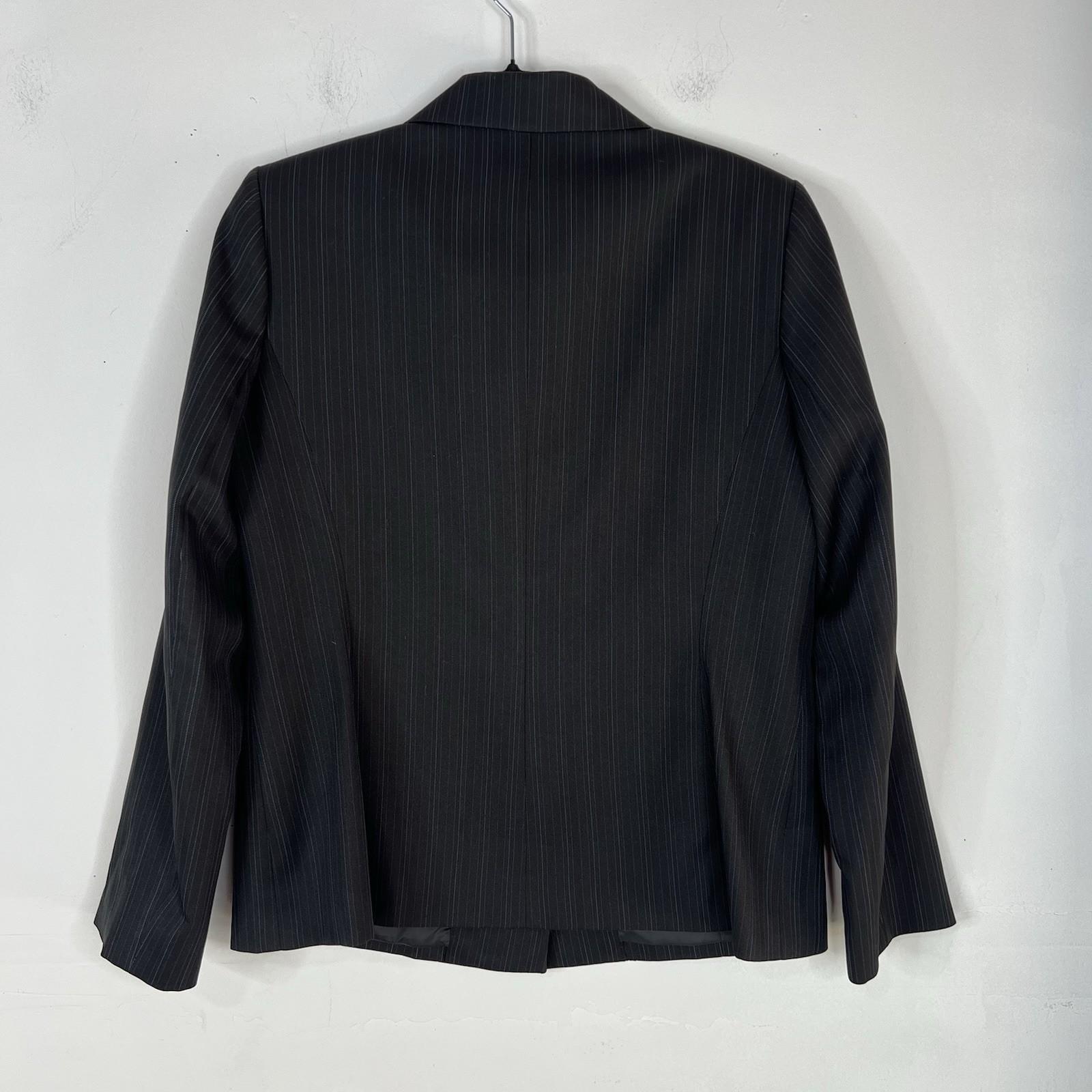Evan Picone Polyester Pant Suit Size 10 Black Striped 2PC Belted Notch Collar