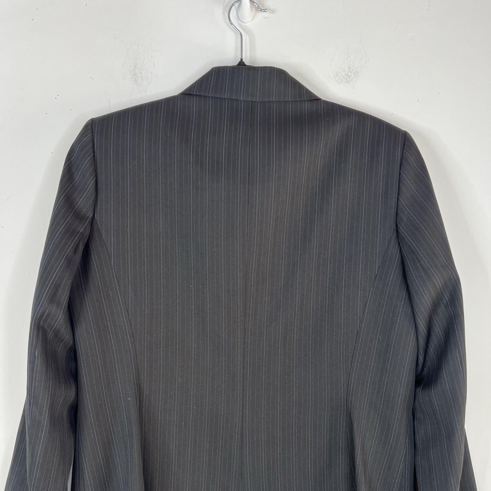 Evan Picone Polyester Pant Suit Size 10 Black Striped 2PC Belted Notch Collar