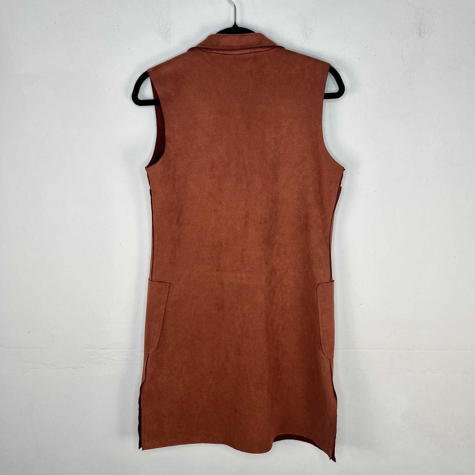 Anthropologie Solitaire Women Vest S Brown Faux Leather Duster Cognac Pockets