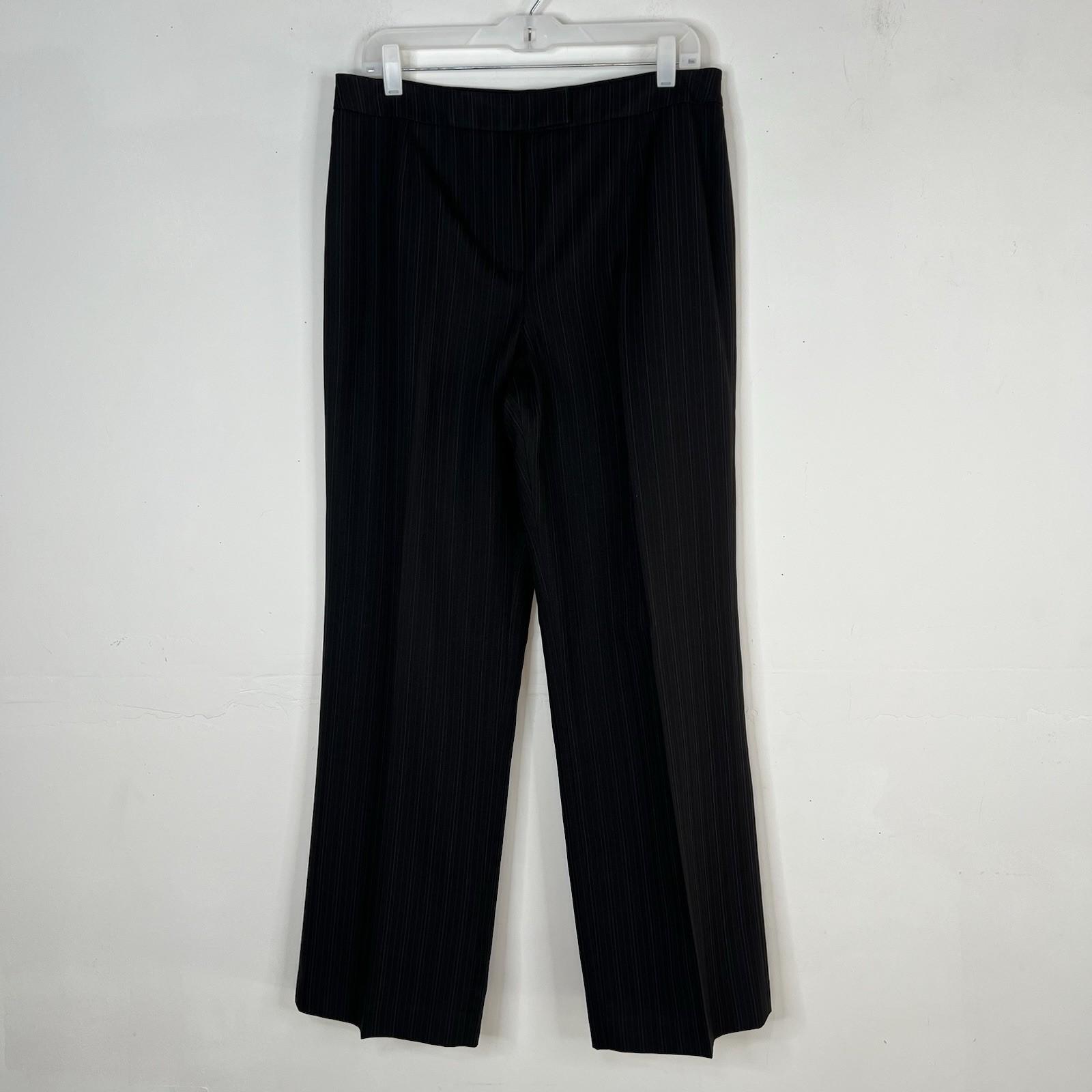 Evan Picone Polyester Pant Suit Size 10 Black Striped 2PC Belted Notch Collar