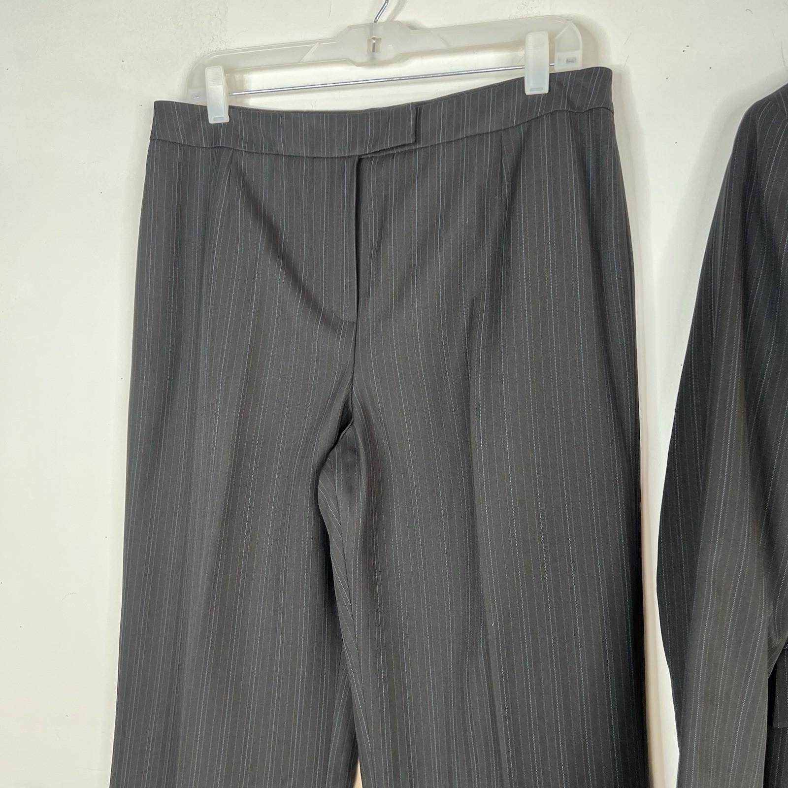 Evan Picone Polyester Pant Suit Size 10 Black Striped 2PC Belted Notch Collar