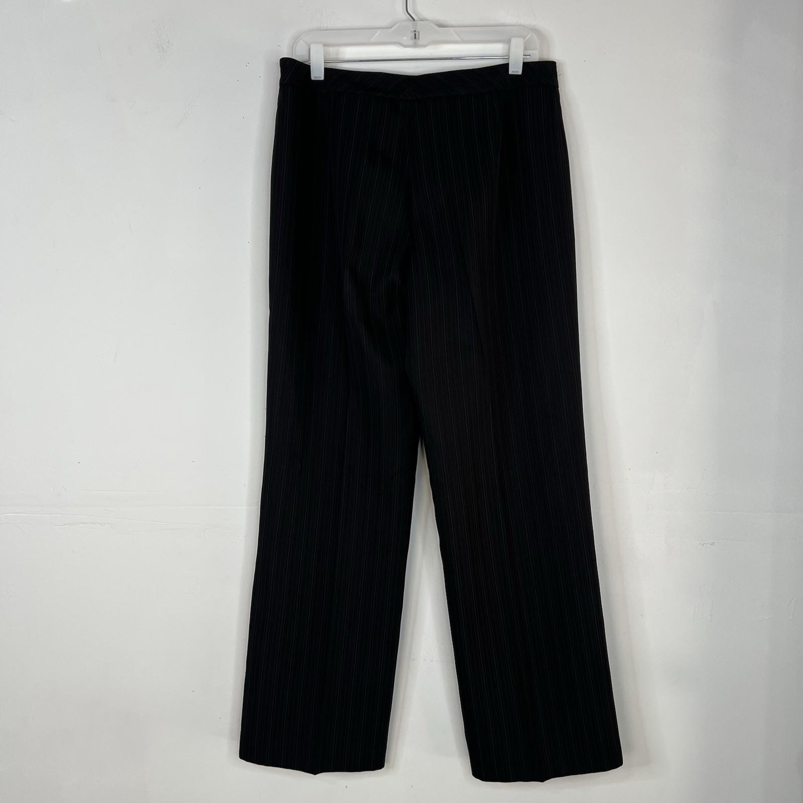 Evan Picone Polyester Pant Suit Size 10 Black Striped 2PC Belted Notch Collar