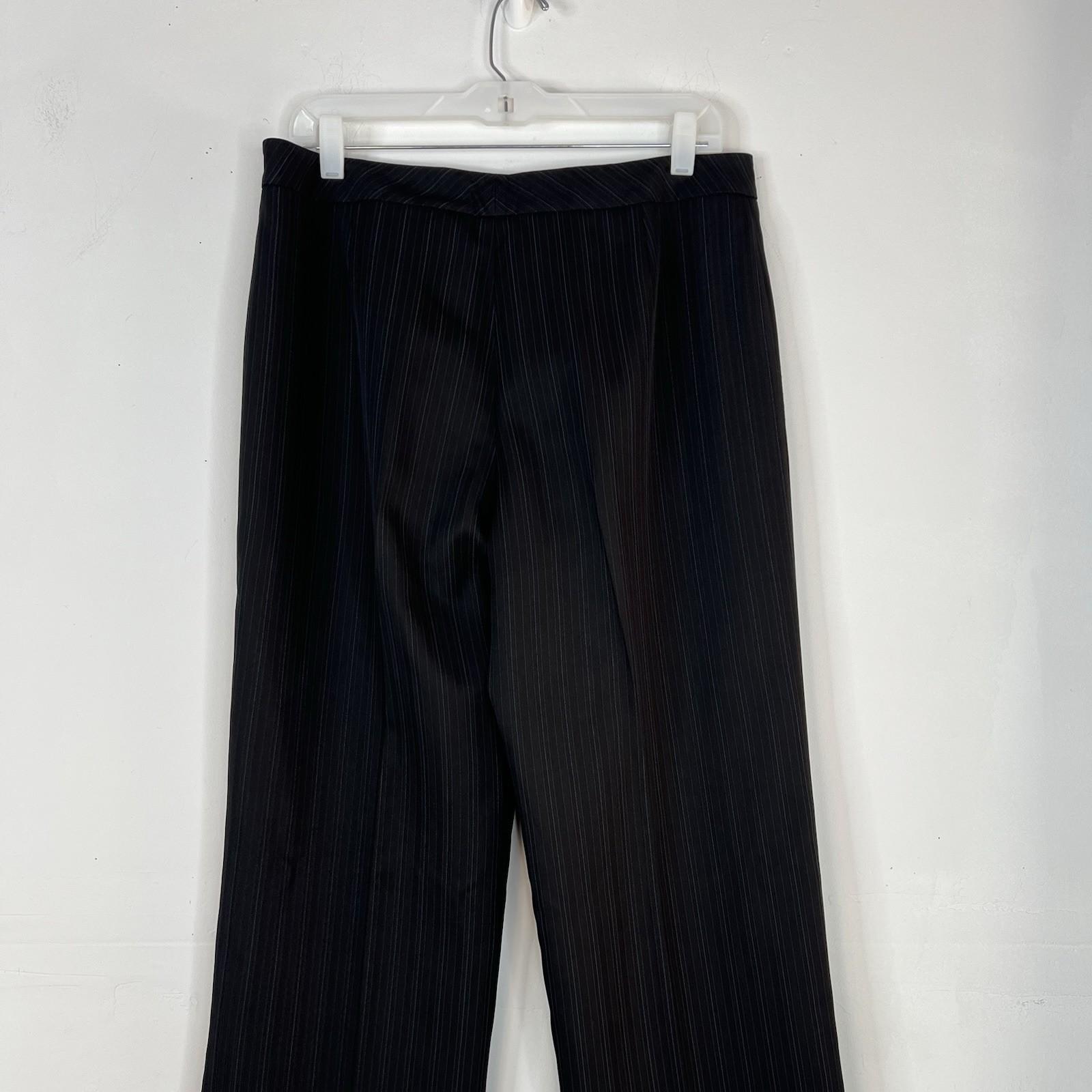 Evan Picone Polyester Pant Suit Size 10 Black Striped 2PC Belted Notch Collar