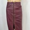 SUNA Women Studded Soft Leather Skirt Size M Burgundy Zip Up Elegant Y2K Pencil