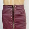 SUNA Women Studded Soft Leather Skirt Size M Burgundy Zip Up Elegant Y2K Pencil