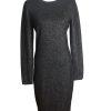 VINCE CAMUTO Charcoal Metallic Long Sleeves Spandex Bodycon Sweater Dress Size L