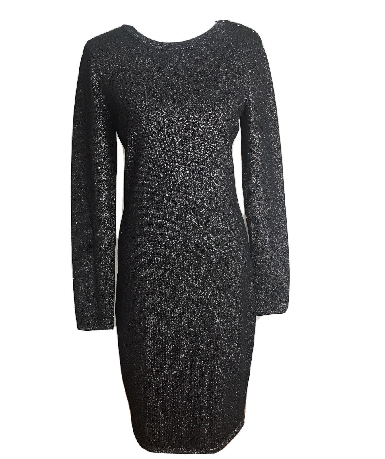 VINCE CAMUTO Charcoal Metallic Long Sleeves Spandex Bodycon Sweater Dress Size L