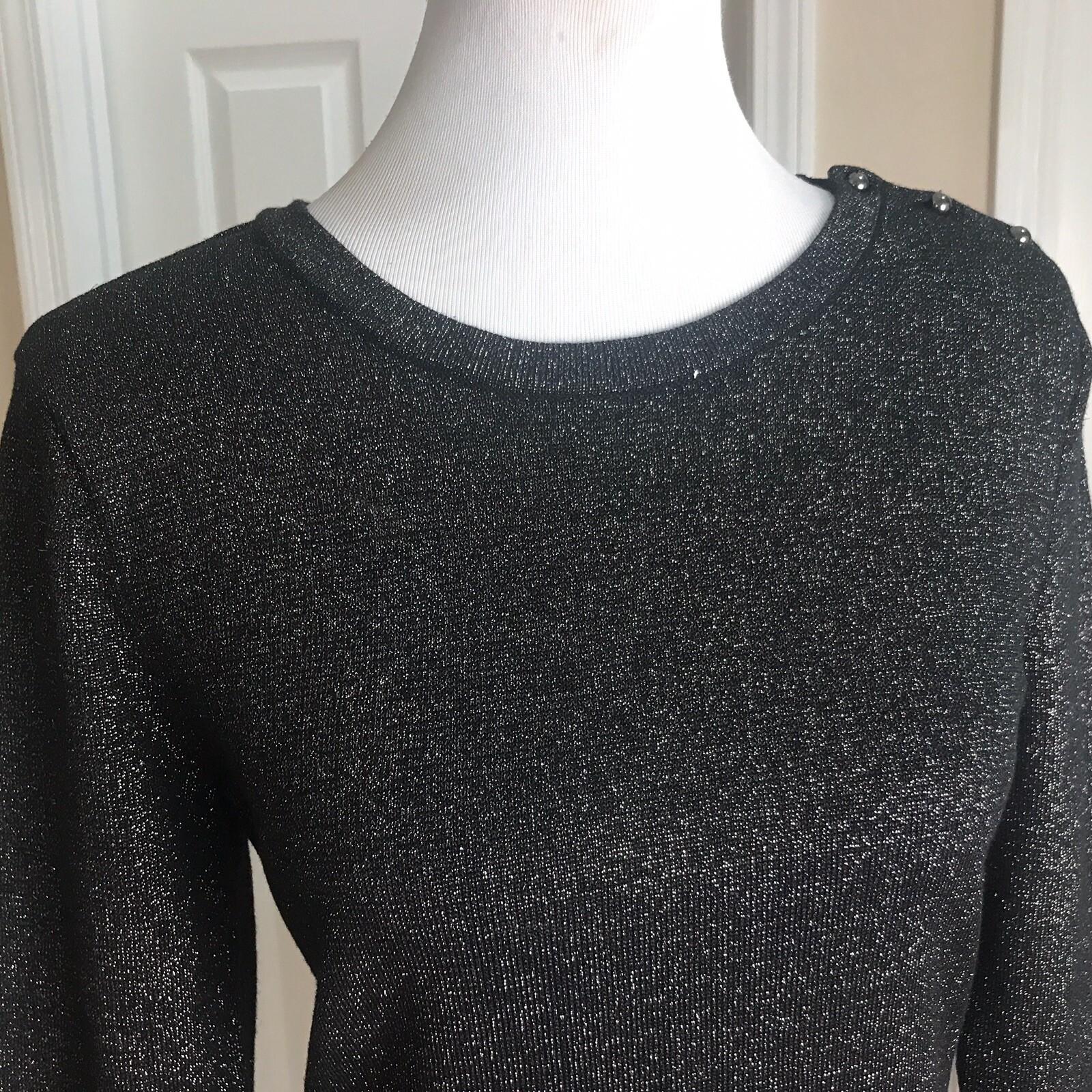 VINCE CAMUTO Charcoal Metallic Long Sleeves Spandex Bodycon Sweater Dress Size L