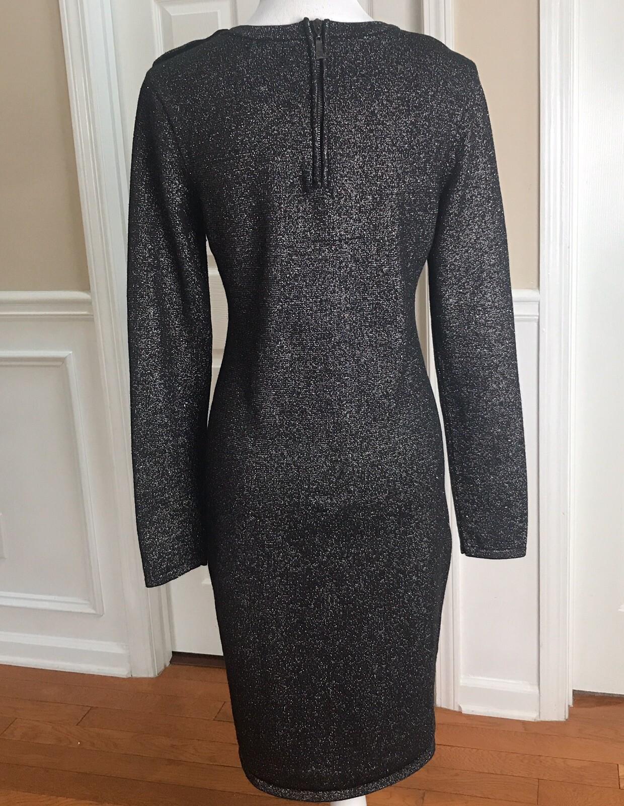 VINCE CAMUTO Charcoal Metallic Long Sleeves Spandex Bodycon Sweater Dress Size L