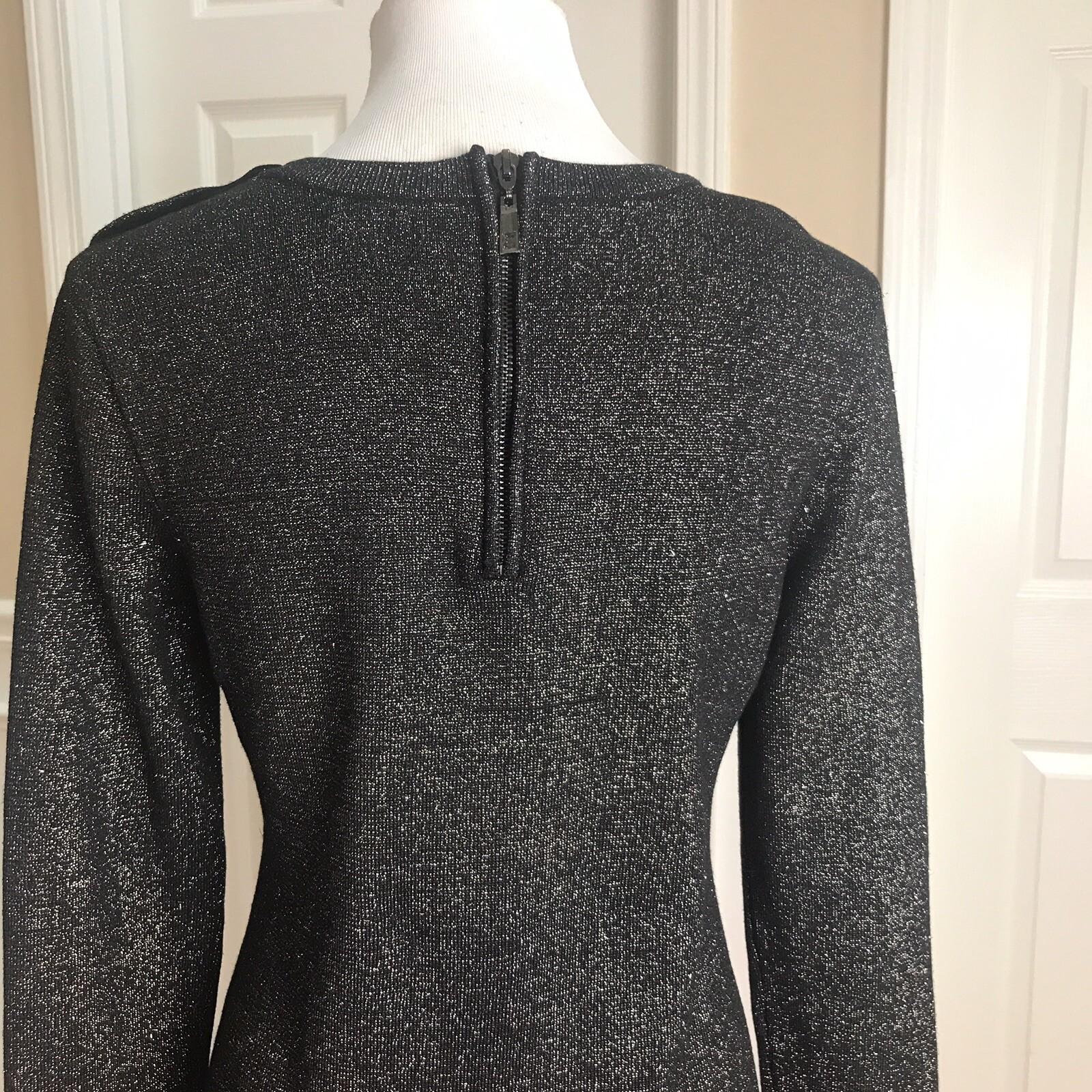 VINCE CAMUTO Charcoal Metallic Long Sleeves Spandex Bodycon Sweater Dress Size L