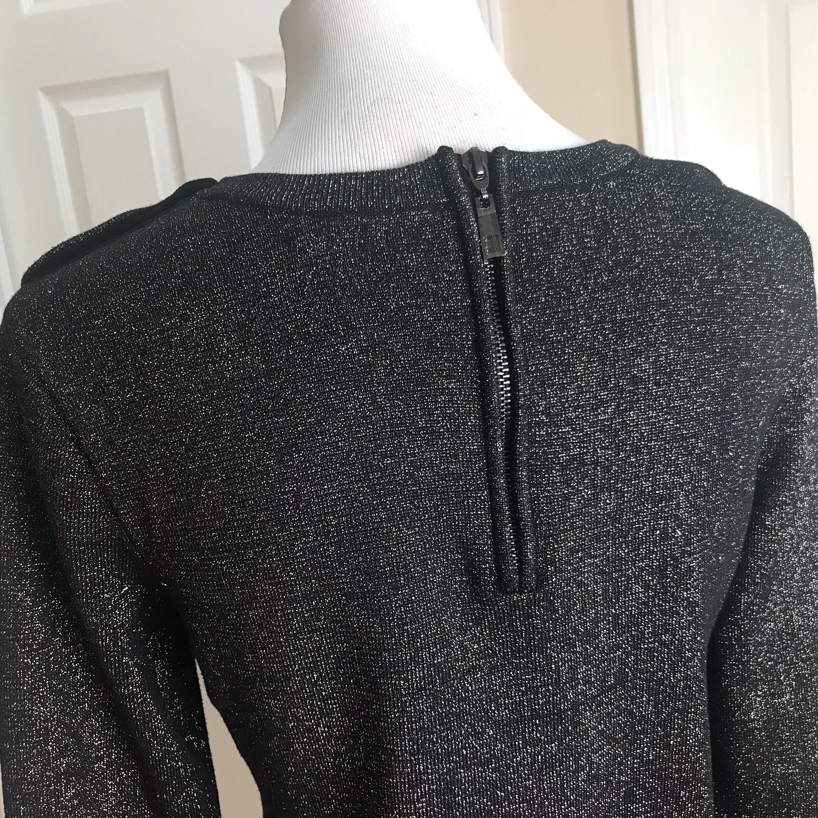 VINCE CAMUTO Charcoal Metallic Long Sleeves Spandex Bodycon Sweater Dress Size L