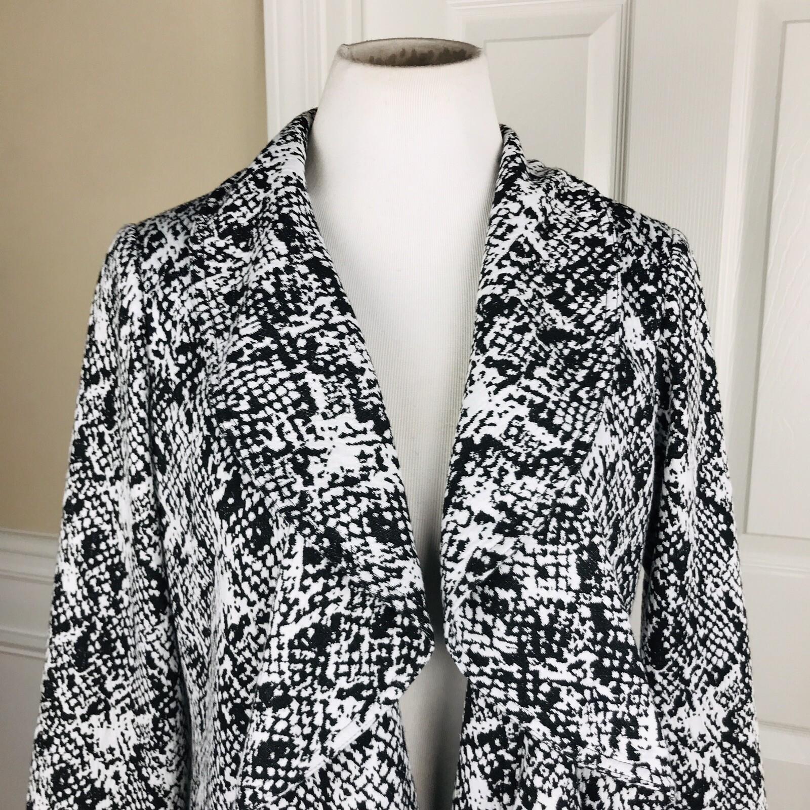 CALVIN KLEIN Women Black White Polyester Blend Open Front Ruffle Blazer Size 10