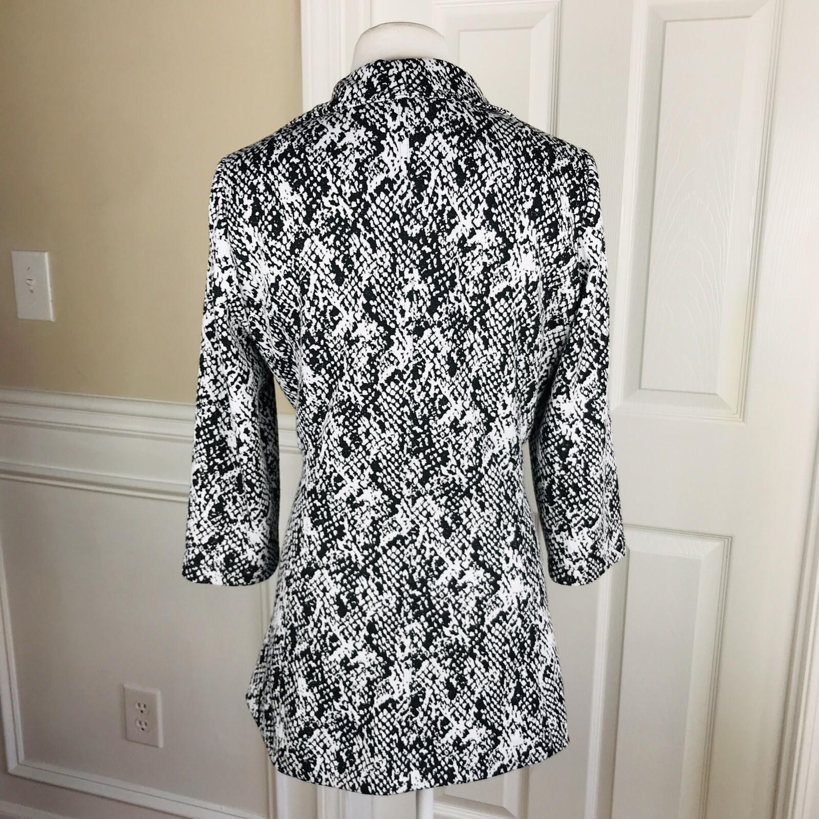 CALVIN KLEIN Women Black White Polyester Blend Open Front Ruffle Blazer Size 10