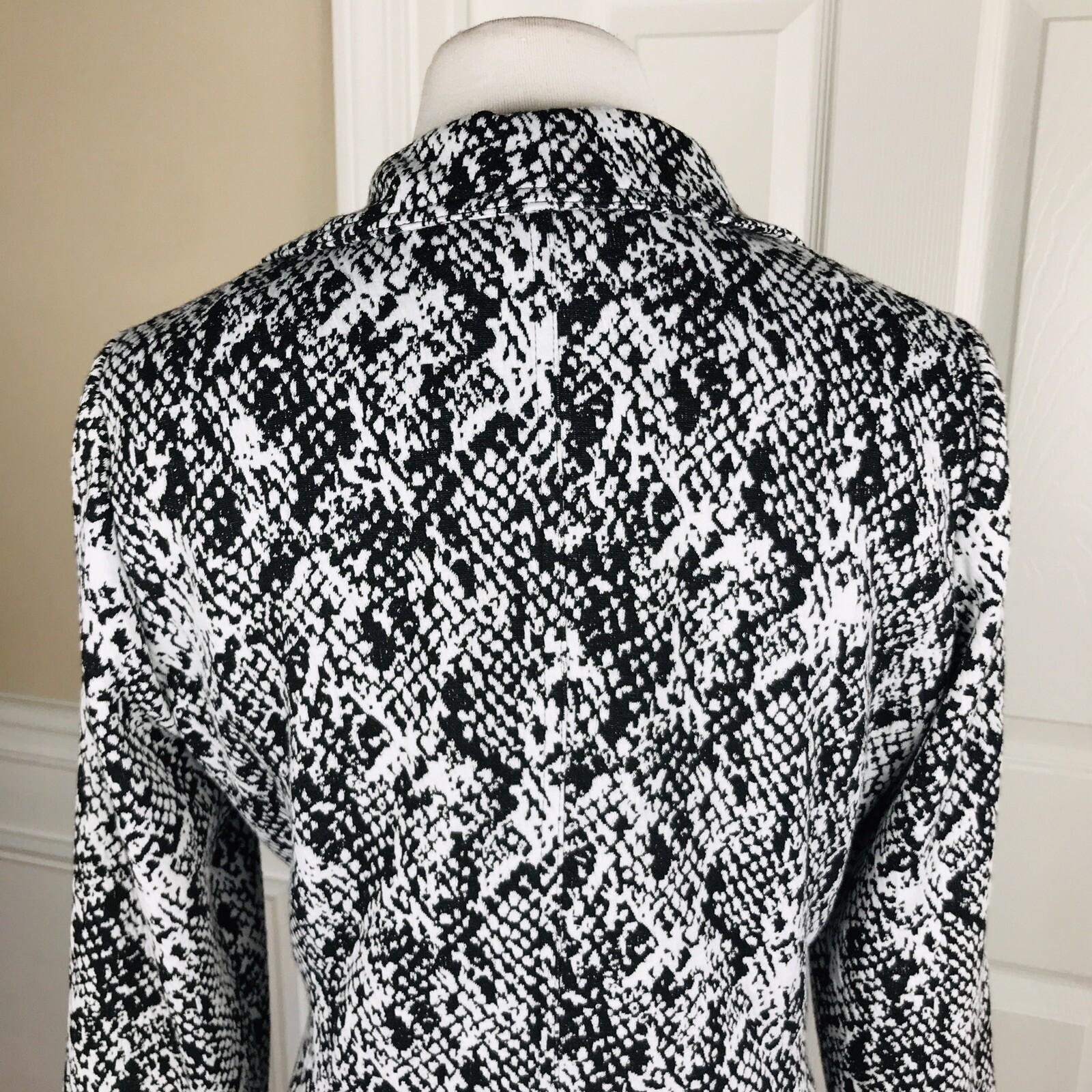CALVIN KLEIN Women Black White Polyester Blend Open Front Ruffle Blazer Size 10