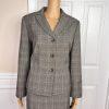 Evan Picone  Polyester Rayon Stretch Skirt Suit Size 12P Gray Pinstriped 2PC New