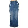 Fashion Nova Women Cotton Dark Wash Denim Maxi Cargo Skirt Size M Pocket