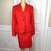 Calvin Klein Cotton Polyester Skirt Suit Size 14 Red Lined Notch Collar 2PC New