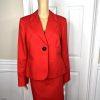 Calvin Klein Cotton Polyester Skirt Suit Size 14 Red Lined Notch Collar 2PC New