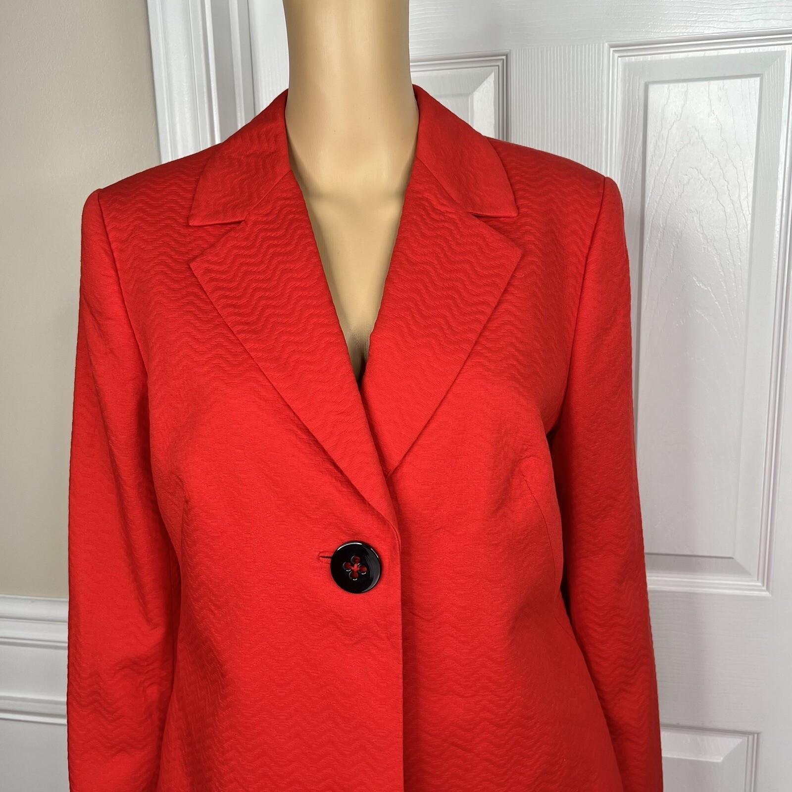 Calvin Klein Cotton Polyester Skirt Suit Size 14 Red Lined Notch Collar 2PC New