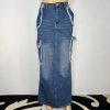 Fashion Nova Women Cotton Dark Wash Denim Maxi Cargo Skirt Size M Pocket