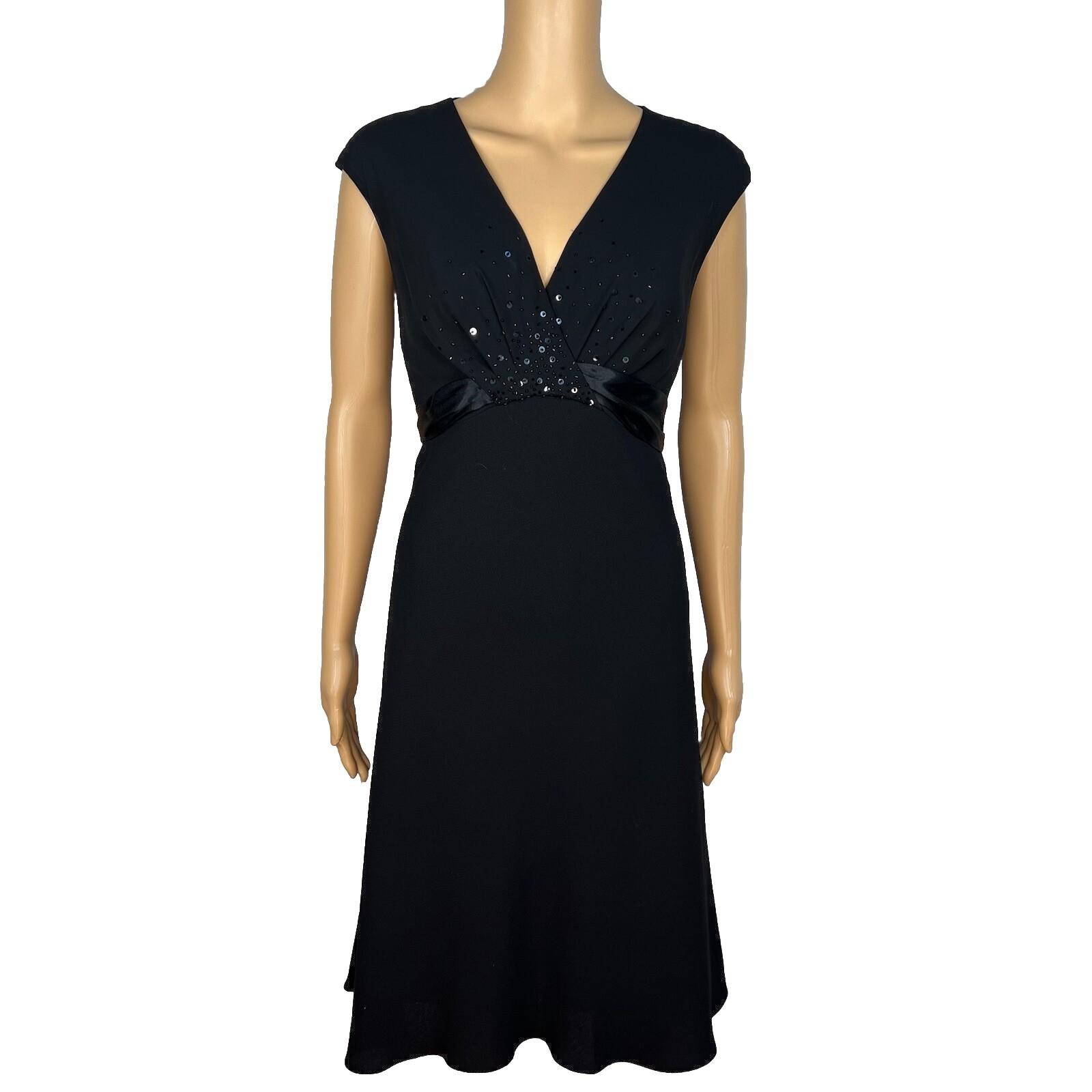 Evan Picone Polyester Dress Size 10 Black Embellished Sleeveless Formal Evening