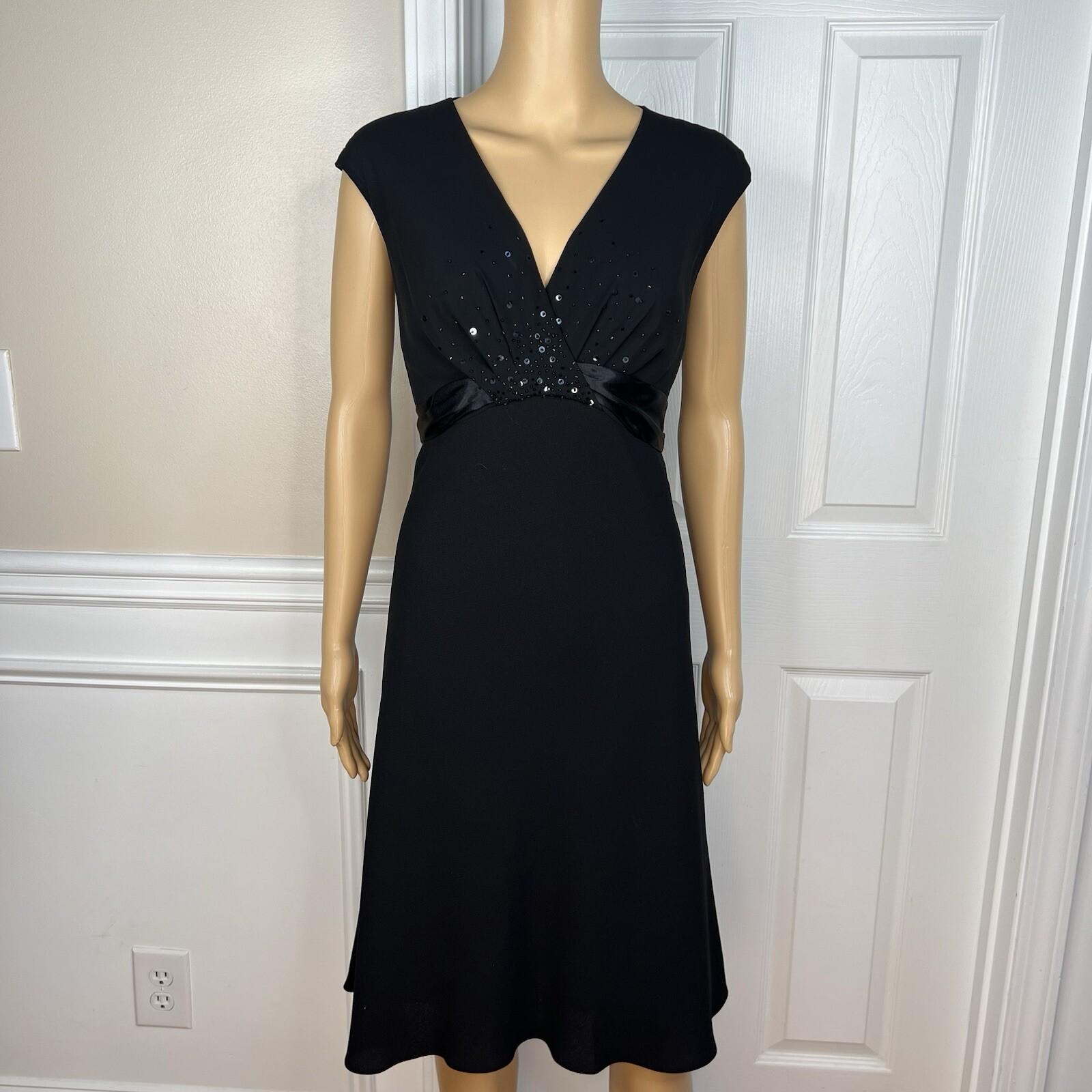Evan Picone Polyester Dress Size 10 Black Embellished Sleeveless Formal Evening