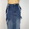 Fashion Nova Women Cotton Dark Wash Denim Maxi Cargo Skirt Size M Pocket