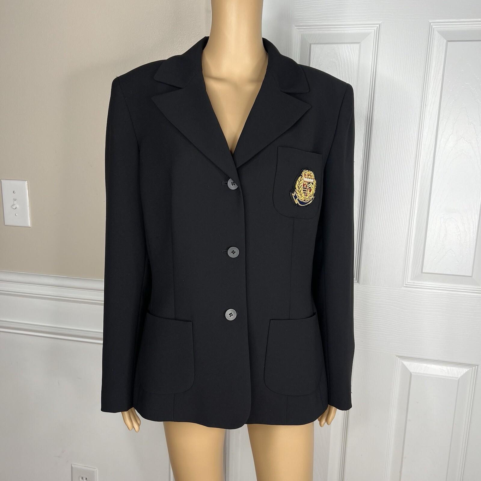 KASPER Women Polyester Blazer Size 16 Black Notch Collar Lined Career