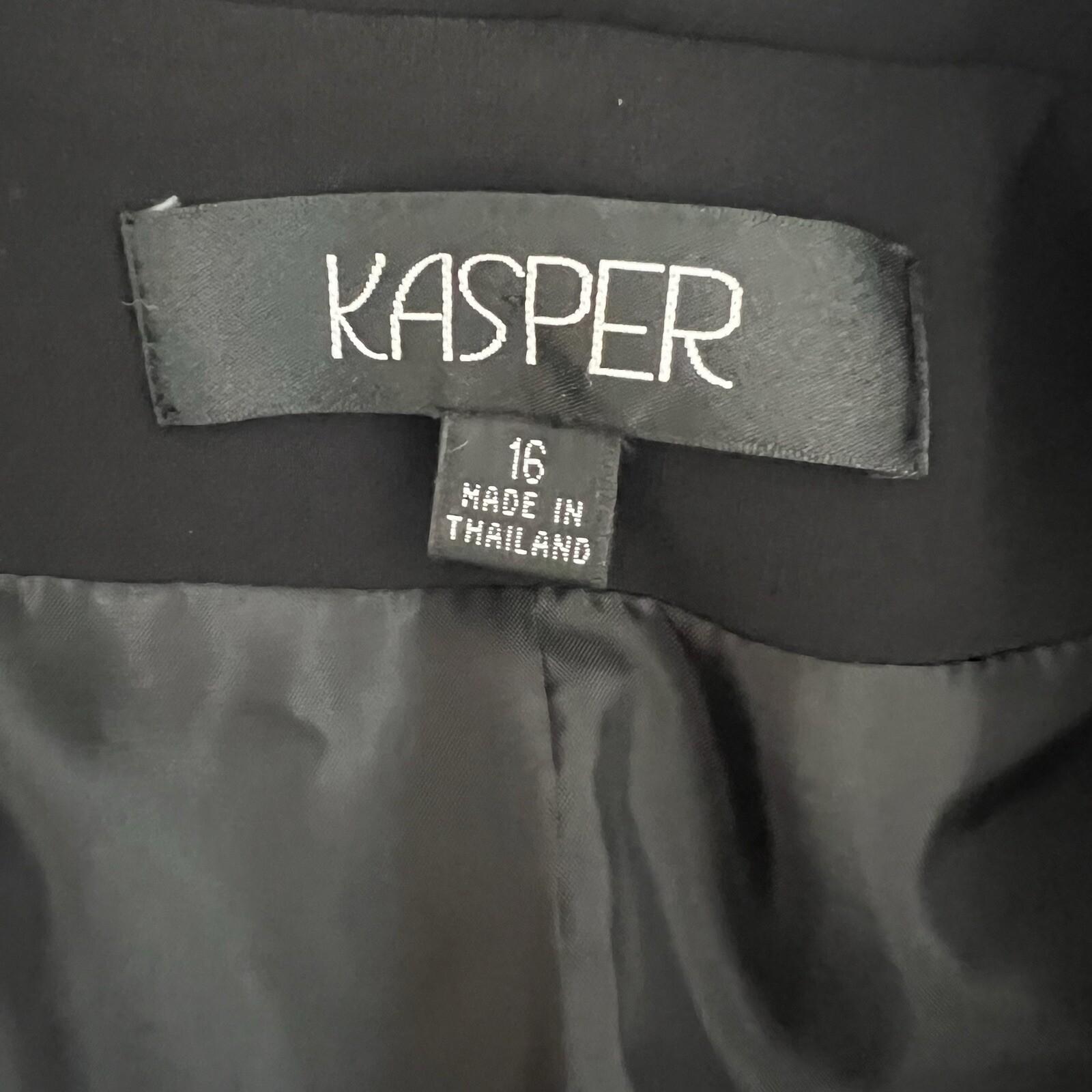 KASPER Women Polyester Blazer Size 16 Black Notch Collar Lined Career