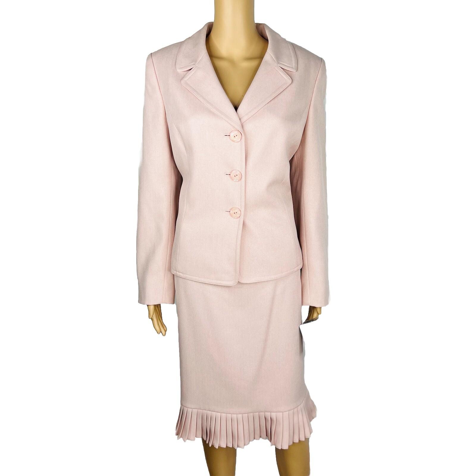 Le Suit Polyester Skirt 10 Suit 12 Blush Lined Notch Collar Pleated 2PC New